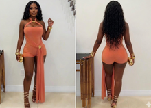 Load image into Gallery viewer, Orange &amp; Gold Romper

