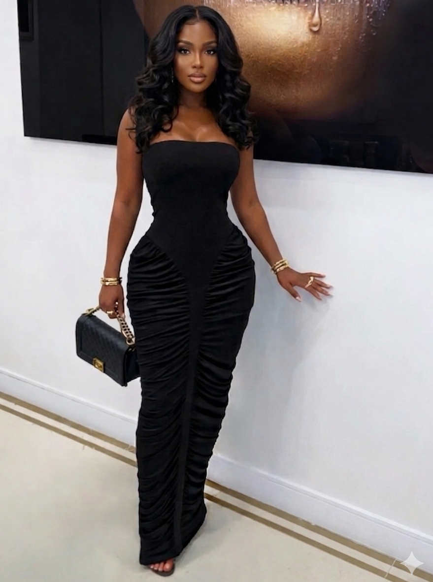 Black Ruched Maxi dress – LatiashoetiqueLLC